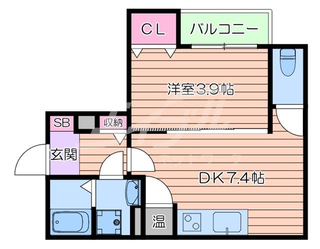 クレアール岸部(1DK/2階)の間取り写真