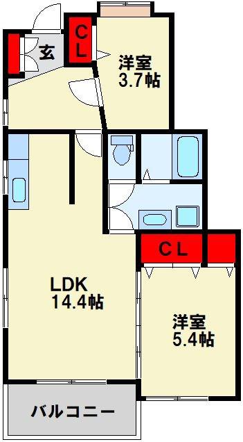 グランドステージI(2LDK/1階)の間取り写真