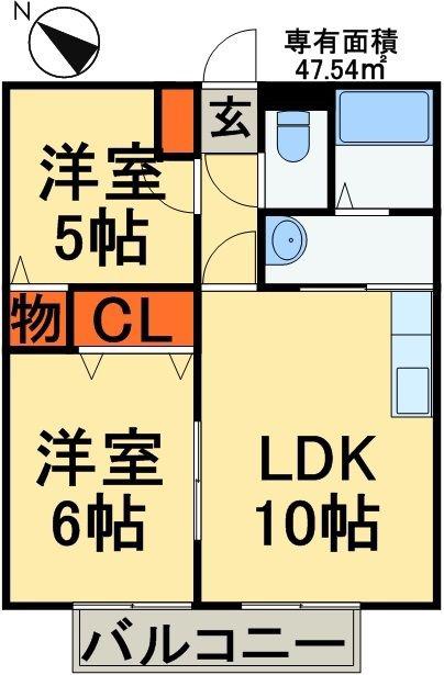N・YハイツB棟(2LDK/2階)の間取り写真