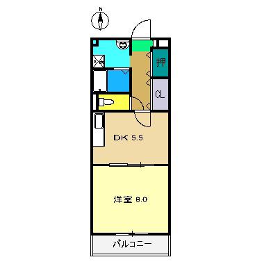 タムラヤマンション(1DK/2階)の間取り写真