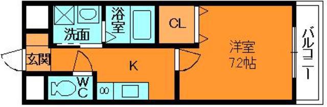 アサテラスⅢ(1K/3階)の間取り写真