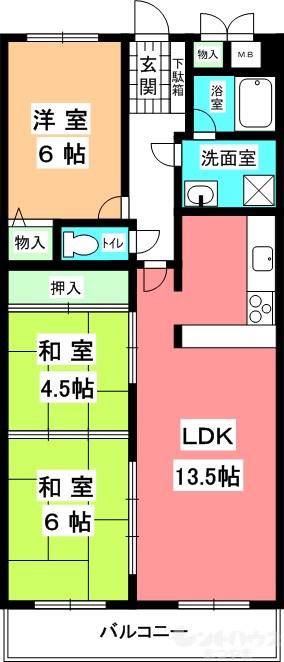 KマンションNO3(3LDK/3階)の間取り写真