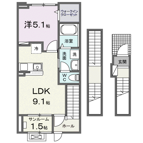 レガリア駅東(1LDK/3階)の間取り写真