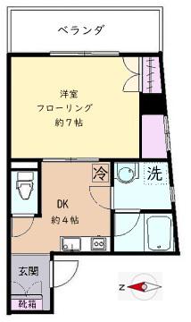 梓ビル(1DK/2階)の間取り写真