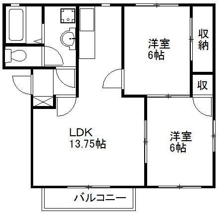 KSホームB棟(2LDK/2階)の間取り写真