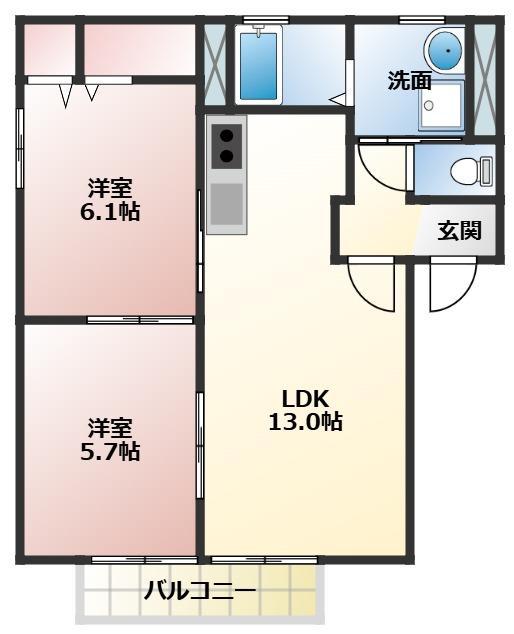 ノースサイドヴィラ(2LDK/2階)の間取り写真