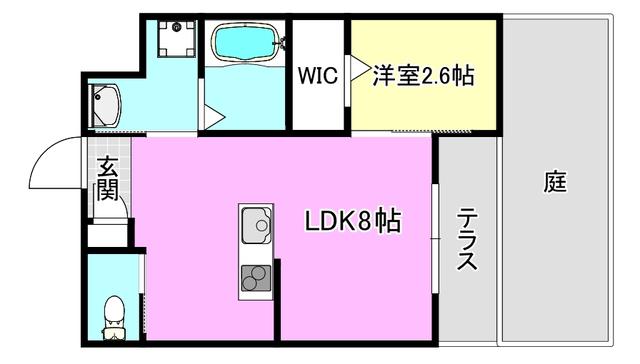 リアコート千里丘Iサウス(1LDK/1階)の間取り写真