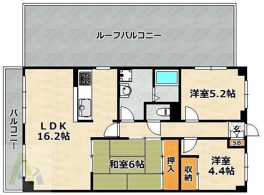 朝日プラザモンターニュ北神戸1番館(3LDK/5階)の間取り写真