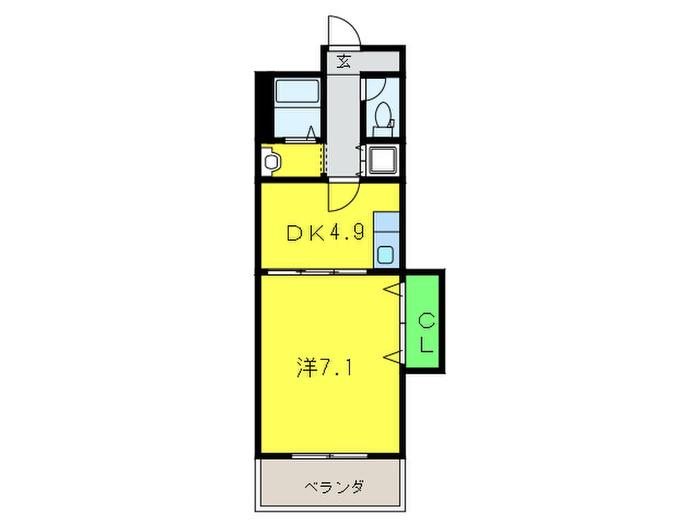ウインドバリー2番館(1DK/7階)の間取り写真