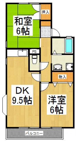 ドゥエル所沢(2DK/1階)の間取り写真