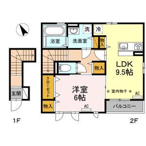ノーブル鶴ヶ谷(1LDK/2階)の間取り写真