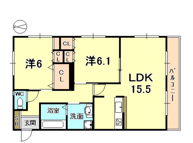 グランソレーユ(2LDK/2階)の間取り写真