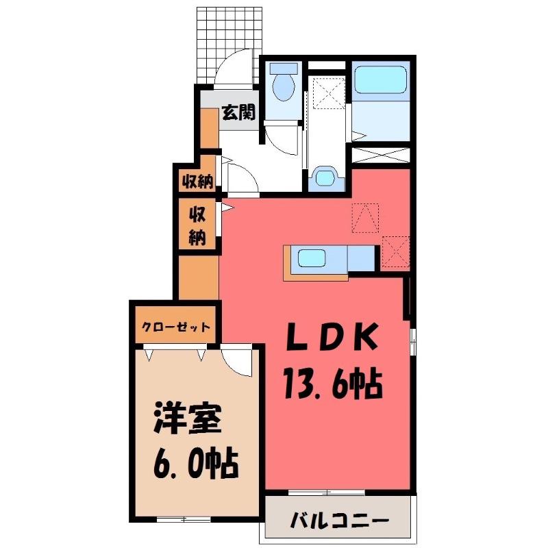 プラシードD(1LDK/1階)の間取り写真