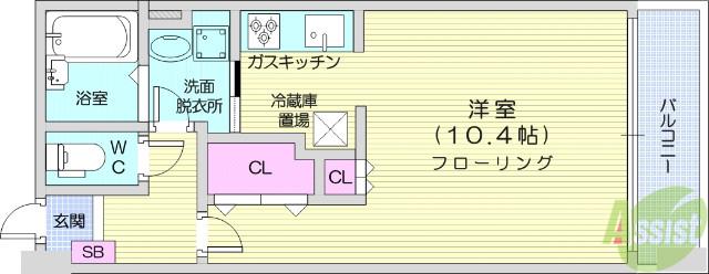 アーバンフラッツ榴ヶ岡(1K/3階)の間取り写真