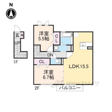 ウィステリア(2LDK/2階)の間取り写真