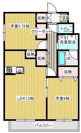 プレジデンシャル長井(2LDK/3階)の間取り写真