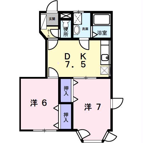 ソレアードメゾンB(2DK/1階)の間取り写真