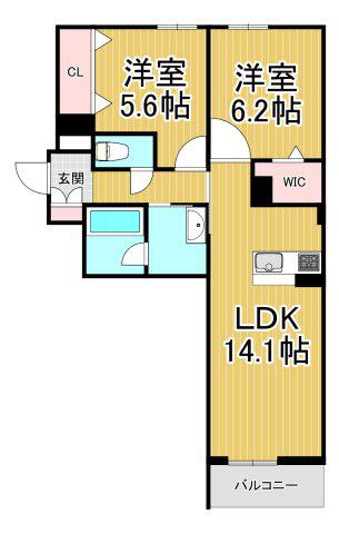 ハワード コート(2LDK/2階)の間取り写真