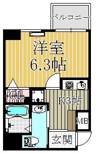 リオレスタ西宮(1K/6階)の間取り写真