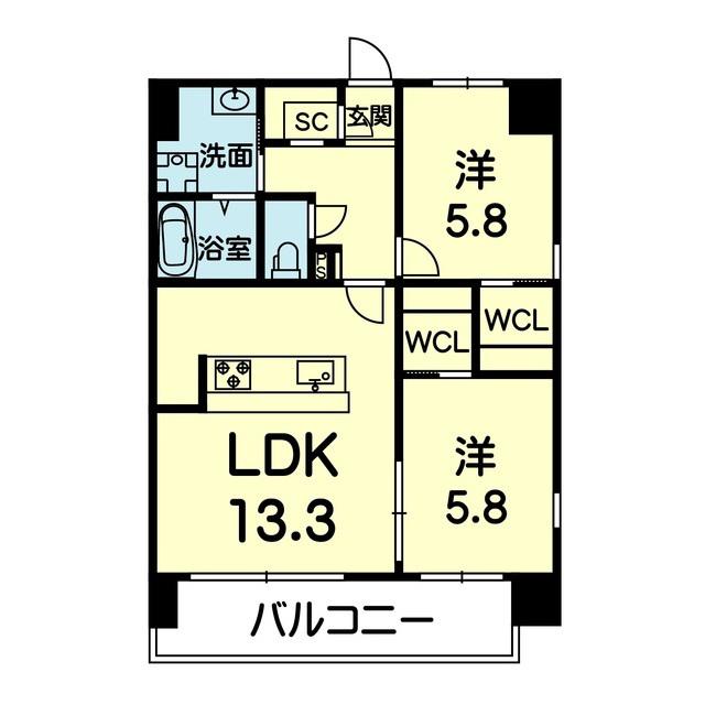 ライズ平成南(2LDK/5階)の間取り写真