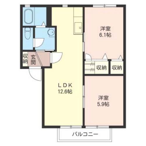 グランシード東城南E棟(2LDK/2階)の間取り写真
