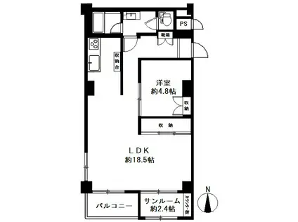 芦屋ロイヤルハイツ(1SLDK/2階)の間取り写真