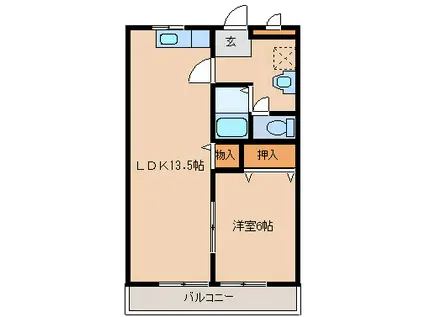 ロックウエア(1LDK/1階)の間取り写真