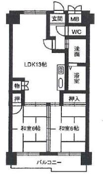 レジデンスマサノ1(2LDK/2階)の間取り写真