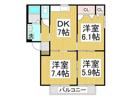 ラフィネA棟(3DK/2階)の間取り写真