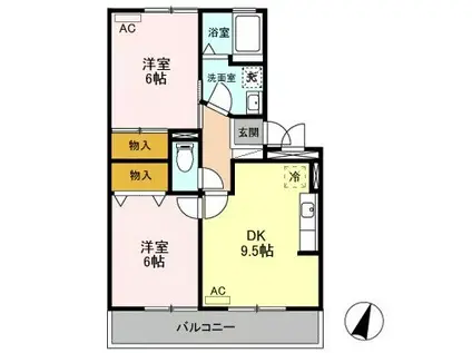 ミルホイールV(2LDK/3階)の間取り写真