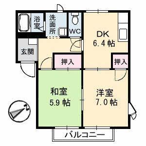 フレグランスまほろばA棟(2DK/1階)の間取り写真