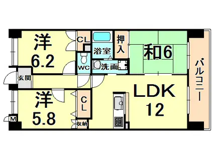 エンゼルハイツ東塚口(3LDK/4階)の間取り写真