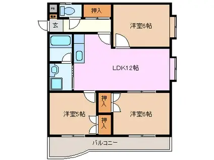 プラムハイツ(3LDK/1階)の間取り写真