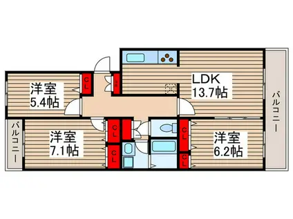 パパベル旭町(3LDK/2階)の間取り写真