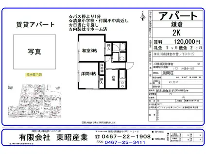 風間荘(2K/2階)の間取り写真