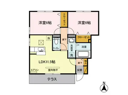 D‐ROOMエーデルワイスA102(2LDK/1階)の間取り写真