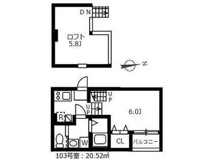ハーモニーテラス十番IV(1K/2階)の間取り写真
