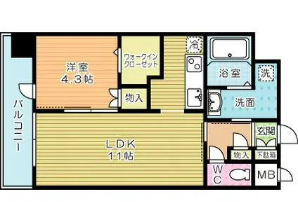 フェリシエ京町(1LDK/4階)の間取り写真