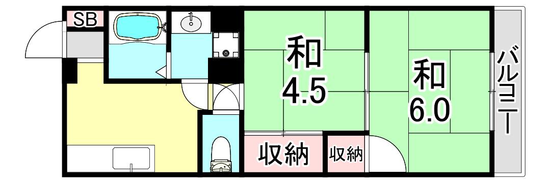 クイーンズハイツ名倉(2DK/3階)の間取り写真
