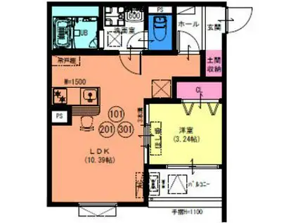 FSTYLE羽衣5号館(1LDK/1階)の間取り写真