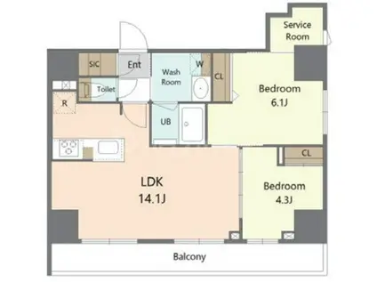 ALIVIS東京尾久(2LDK/11階)の間取り写真