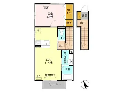 レモングラス釜井B(1LDK/2階)の間取り写真