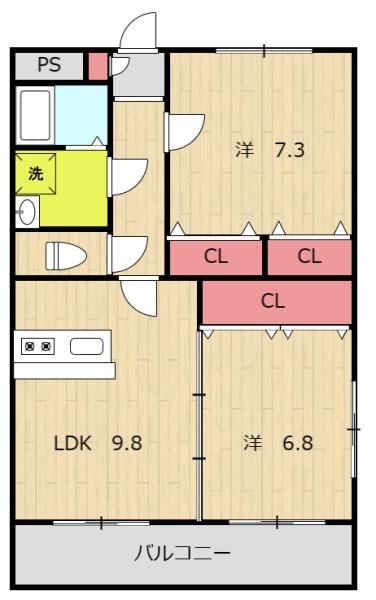 リージングマンションC棟(2LDK/3階)の間取り写真