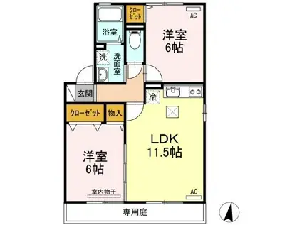 エルドラードB(2LDK/1階)の間取り写真