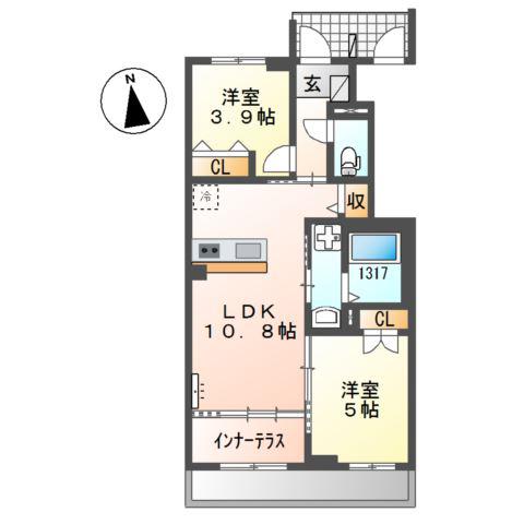 SUNELIN・LUPINUS(2LDK/1階)の間取り写真