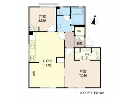 クレール福井B(2LDK/1階)の間取り写真