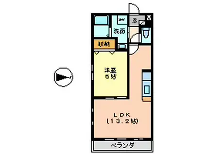 ヴェルデュール中割(1LDK/2階)の間取り写真