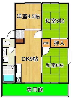 グリーンビレッジ湯川 A棟(3DK/1階)の間取り写真
