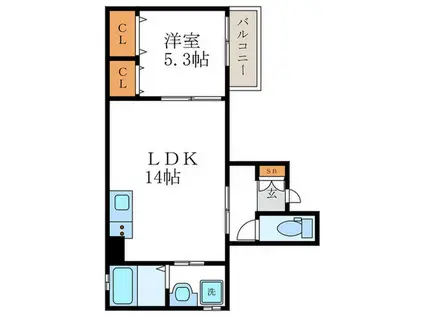 カーサ・フェリーチェ丸太町(1LDK/1階)の間取り写真
