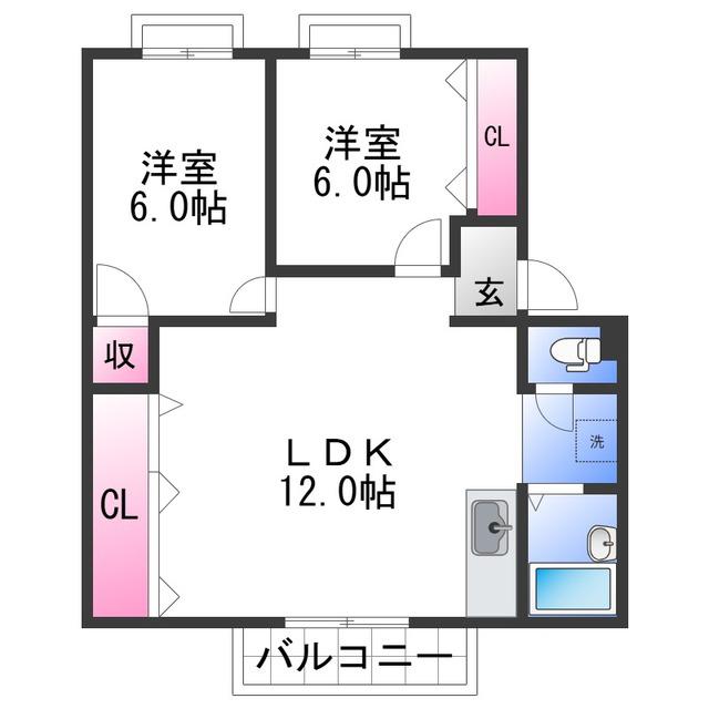 ローズアベニュー(2LDK/2階)の間取り写真